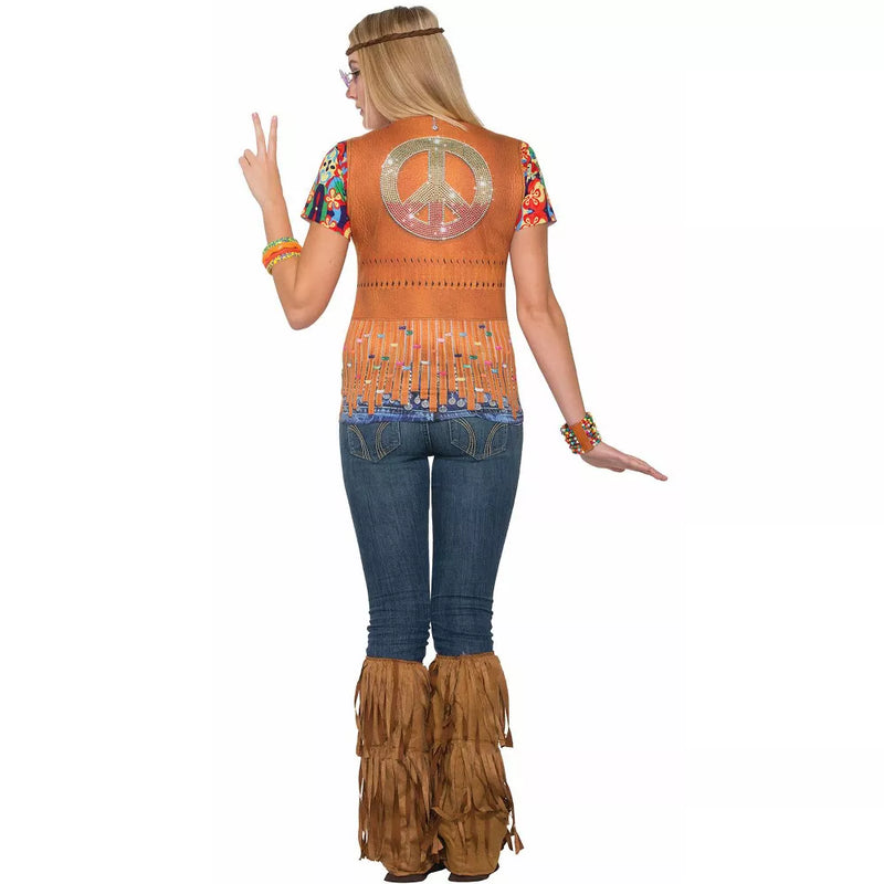 3d Tee Shirt Hippie Gal Adult Costume Female Uk Size 10 14