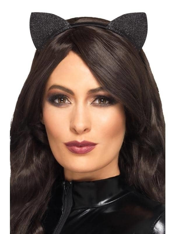 Glitter Vinyl Cat Ears Adult Black_1