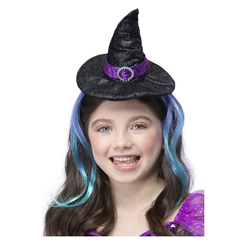 Glitter Witch Headband With Hair Child Black Purple Blue_1