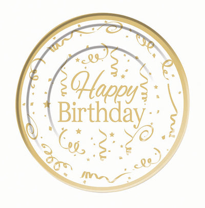 Gold Happy Birthday Plate Plastic 10 Pack 15cm_1