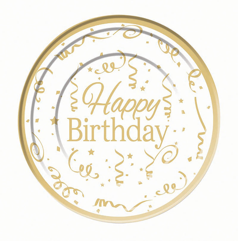 Gold Happy Birthday Plate Plastic 10 Pack 15cm_1