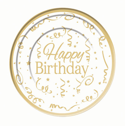 Gold Happy Birthday Plate Plastic 10 Pack 26cm_1