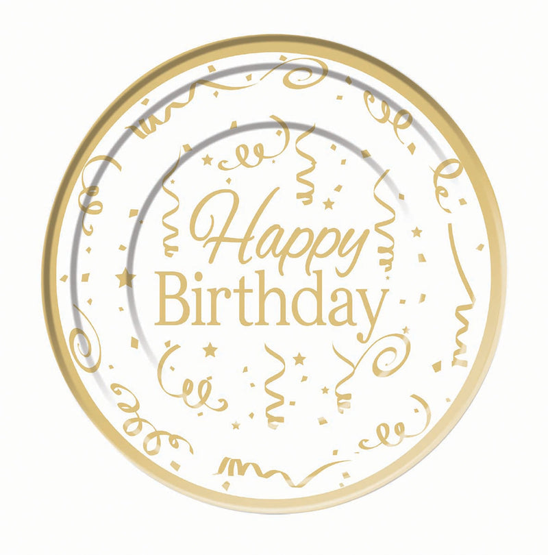 Gold Happy Birthday Plate Plastic 10 Pack 26cm_1