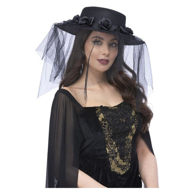 Gothic Black Widow Funeral Hat Adult_1