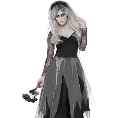 Graveyard Bride Costume Adult Grey Veil_1