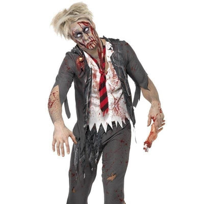 High School Horror Zombie Schoolboy Costume Adult Grey White Red_1