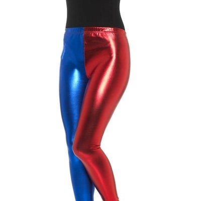 Jester Cosplay Leggings Metallic Adult Blue Red_1