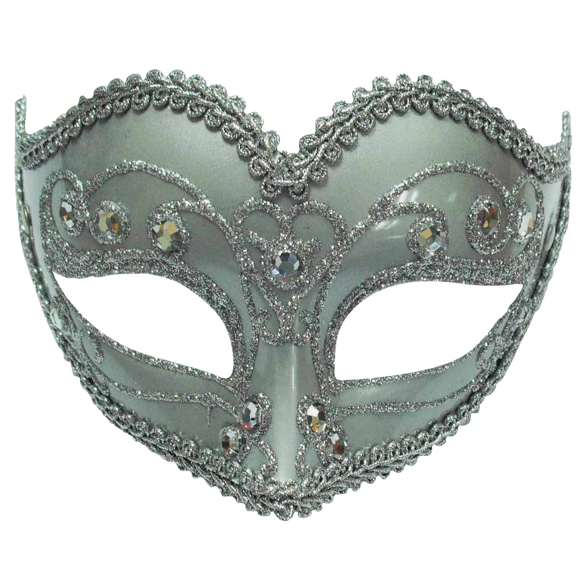 Jewelled Party Mask Silver Glitter Swirls – Mad Distribution Costumes ...