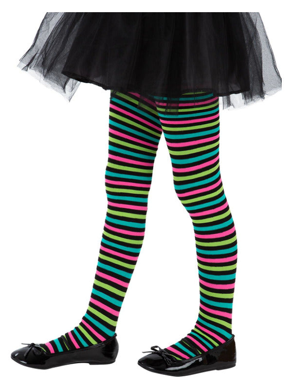 Kids Stripy Tights Neon & Black_1