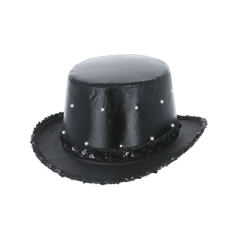 Top Hat Black Metallic Adult LED Light Up with Elastic Inner Rim – Mad ...