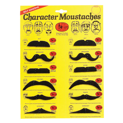 Mens Moustaches Black 6 Assorted Cd 12 and Beards Male On Card Halloween Costume_1 MB021