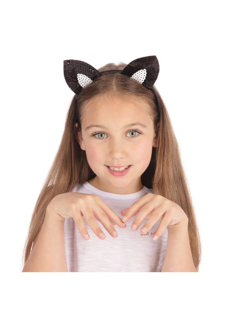 Womens Cat Ears Black Sequin Miscellaneous Disguises Female Halloween Costume