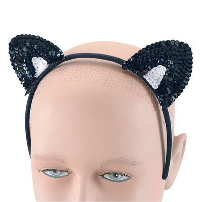 Womens Cat Ears Black Sequin Miscellaneous Disguises Female Halloween Costume_1 MD123