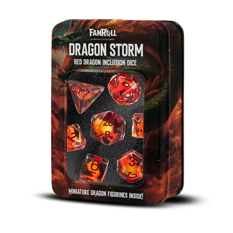 FanRoll: Dragon Storm Inclusion Resin Dice Set: Red Dragon