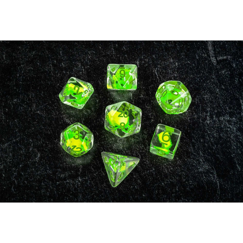 FanRoll: Dragon Storm Inclusion Resin Dice Set: Green Dragon