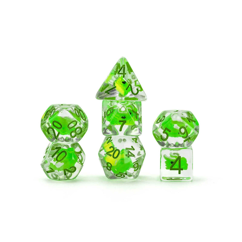 FanRoll: Dragon Storm Inclusion Resin Dice Set: Green Dragon