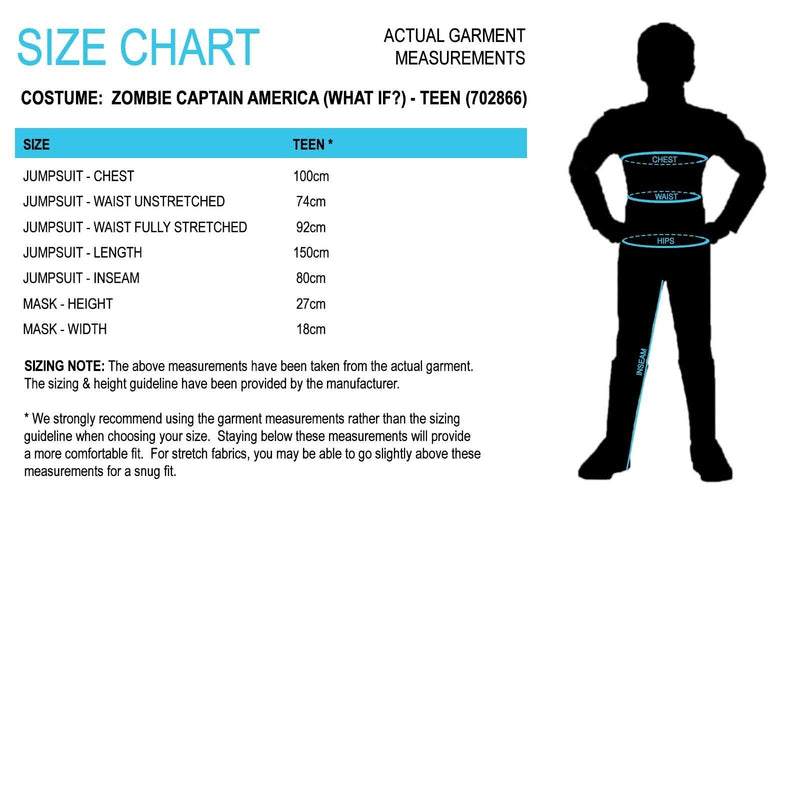 Size Chart Marvel What If Teen Zombie Captain America Costume