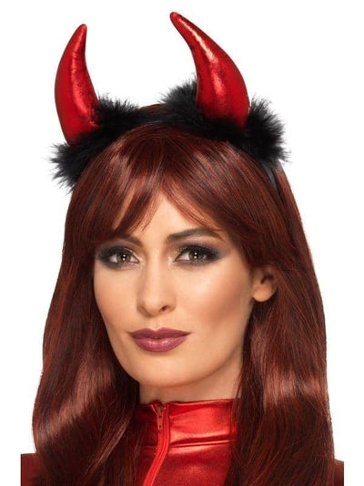 Metallic Devil Horn Headband Adult Red_1