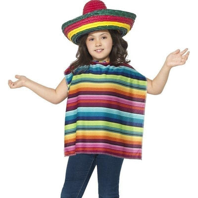 Mexican Instant Kit Kids Multi Coloured Poncho Sombrero_1