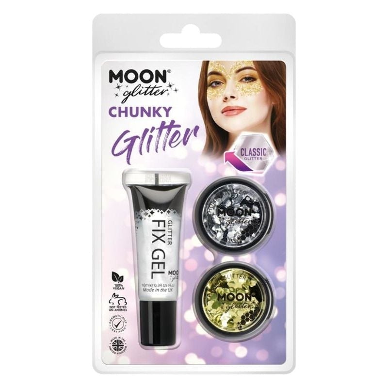 Size Chart Moon Glitter Classic Chunky Clamshell, 3g - Fix Gel Set Costume Make Up