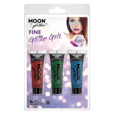 Moon Glitter Classic Fine Gel Clamshell, 12ml. 3 Colour Set Costume Make Up_1