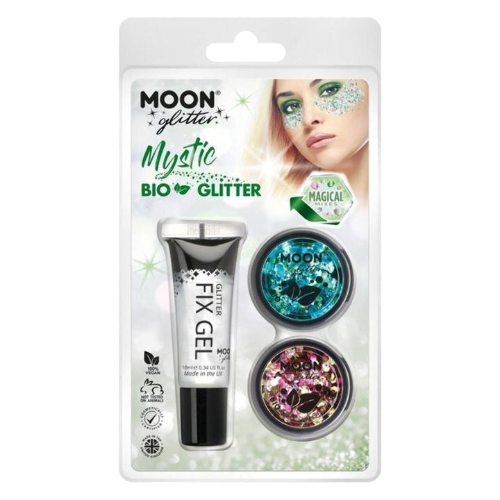 Moon Glitter Mystic Bio Chunky Mixed Colours Clamshell, 3g - Fix Gel Two Set Costume Make Up Moon Glitter Mystic Bio Chunky Mixed Colours Clamshell, 3g - Fix Gel Two Set Costume Make Up