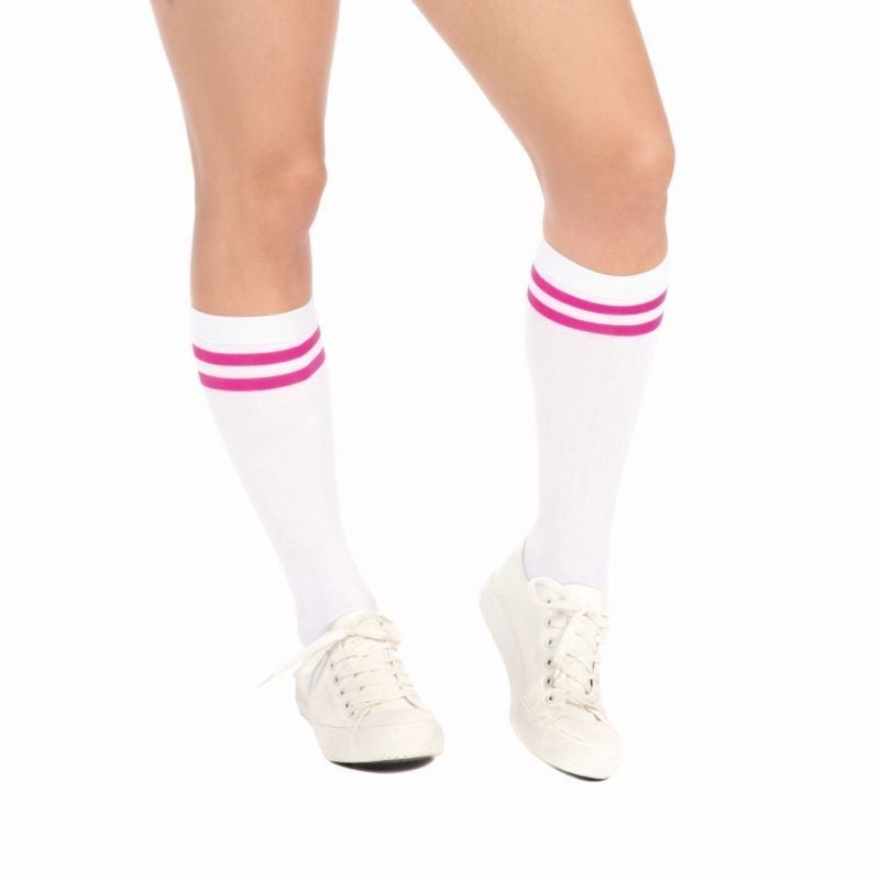 Neon Tube Socks White with Pink Stripe_1