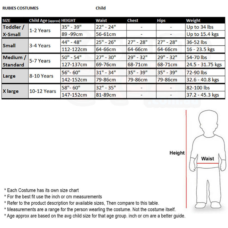 Size Chart Neytiri Avatar Kids Costume