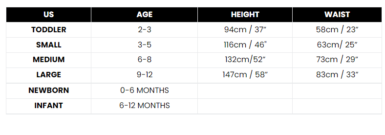 Size Chart Nubs Costume Young Jedi Adventures