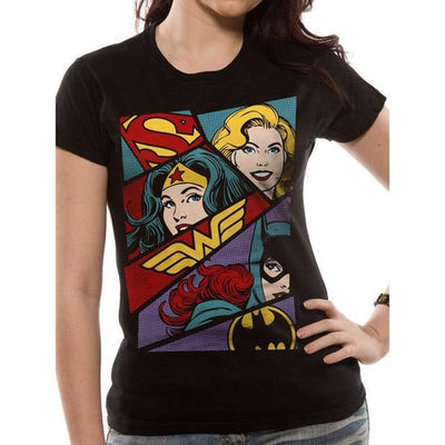 Justice League Heroine Pop Art Fitted T-Shirt DC Adult 1