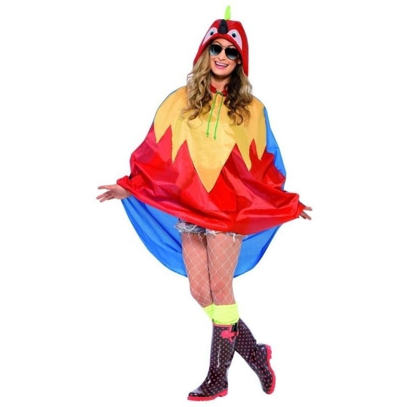 Parrot Party Poncho Adult Red Yellow_2