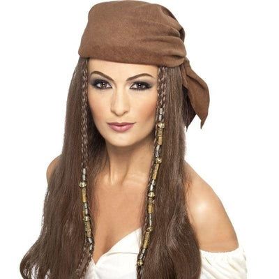 Pirate Wig Adult Brown Long Bandana_1