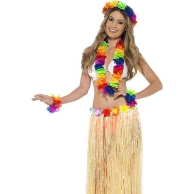 Rainbow Hawaiian Set Adult Multi Coloured Garland Headband Wristband_1