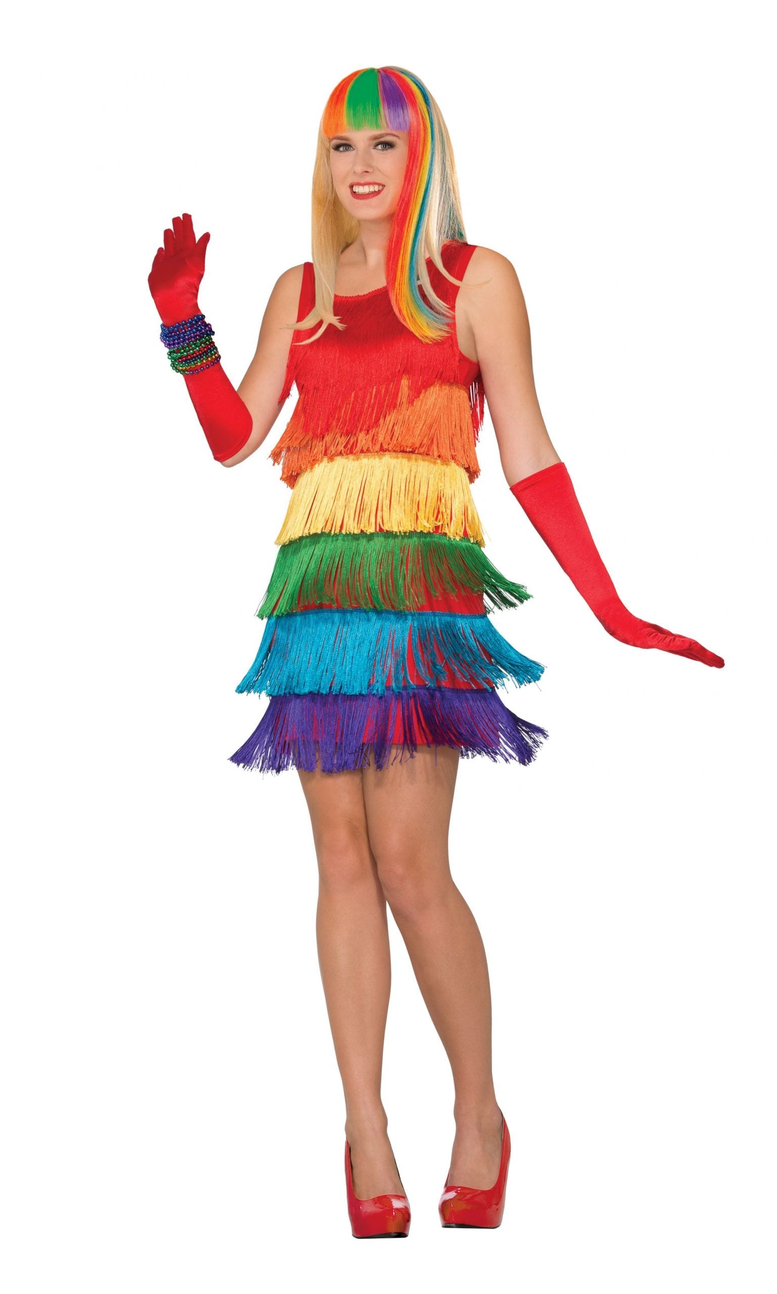 Rainbow Shimmy Flapper Adult Costume Female Uk Size 10 14 – Mad ...