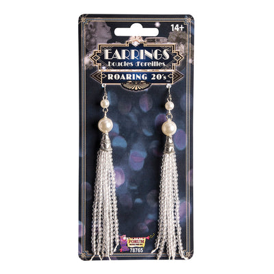 Roaring 20s Pearl Tassel Earrings Costume Accessories_1