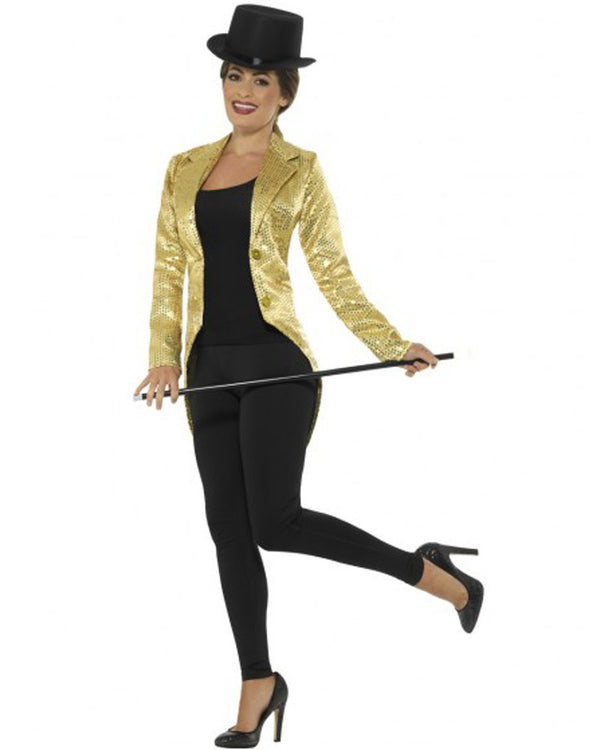 Sequin Tailcoat Jacket Ladies Adult Gold_3