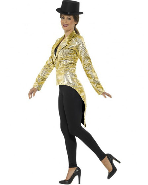 Sequin Tailcoat Jacket Ladies Adult Gold_4