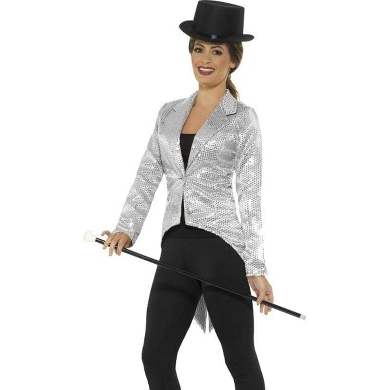 Sequin Tailcoat Jacket Ladies Adult Silver_1