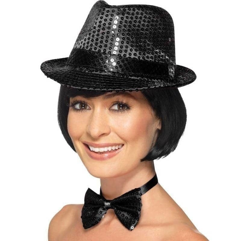 Sequin Trilby Hat Adult Black_1