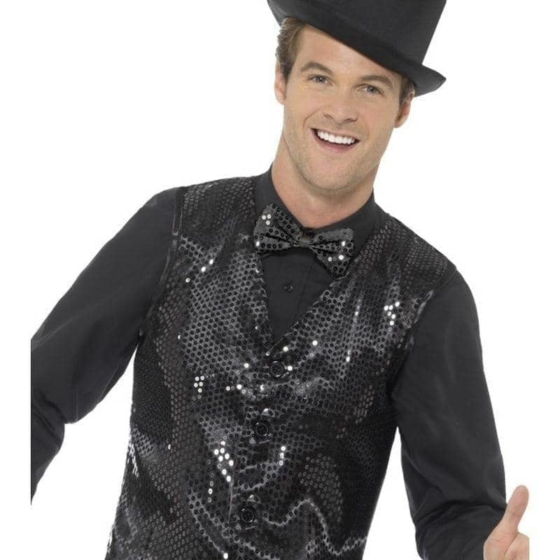 Sequin Waistcoat Adult Black_1