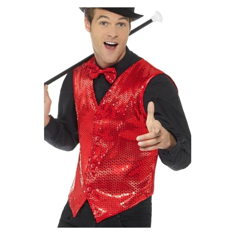 Sequin Waistcoat Adult Red_2