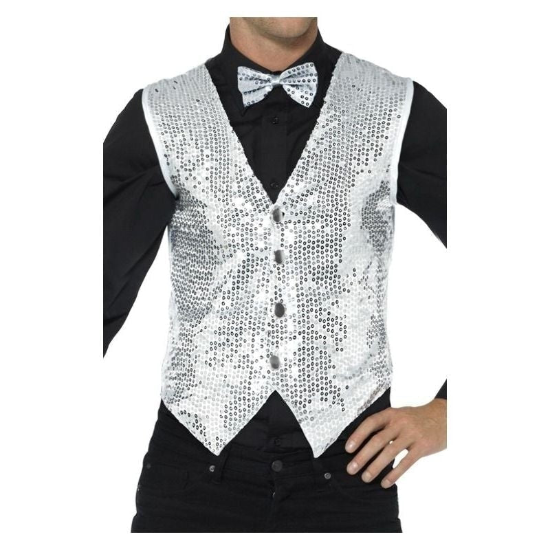 Sequin Waistcoat Adult Silver_2