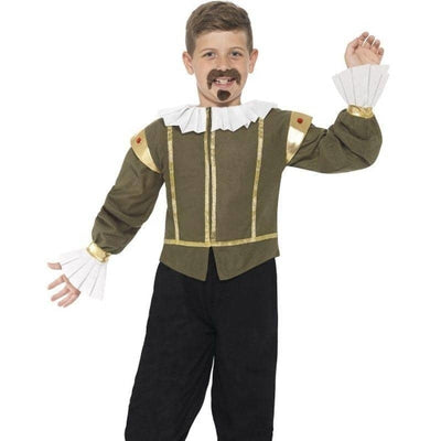 Shakespeare Costume Kids Green Jacket Trousers Bootcovers Tash Goatee_1