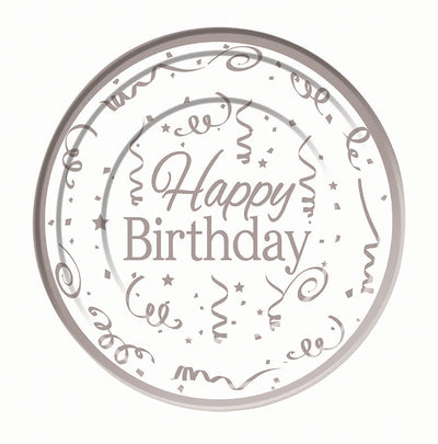 Silver Happy Birthday Plates Plastic 10 Pack 15cm_1