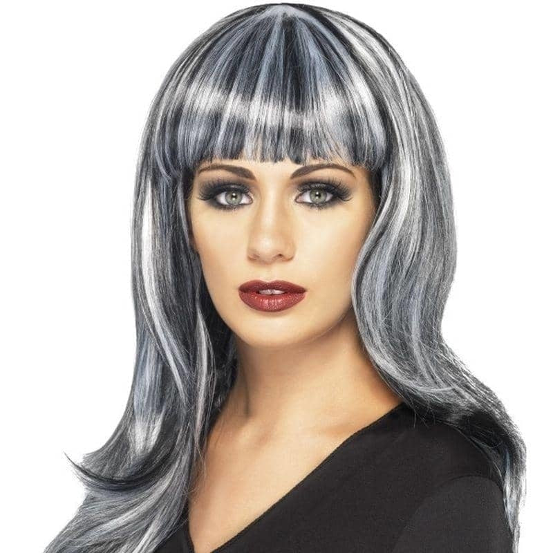 Sinister Siren Wig Adult Black Silver_1