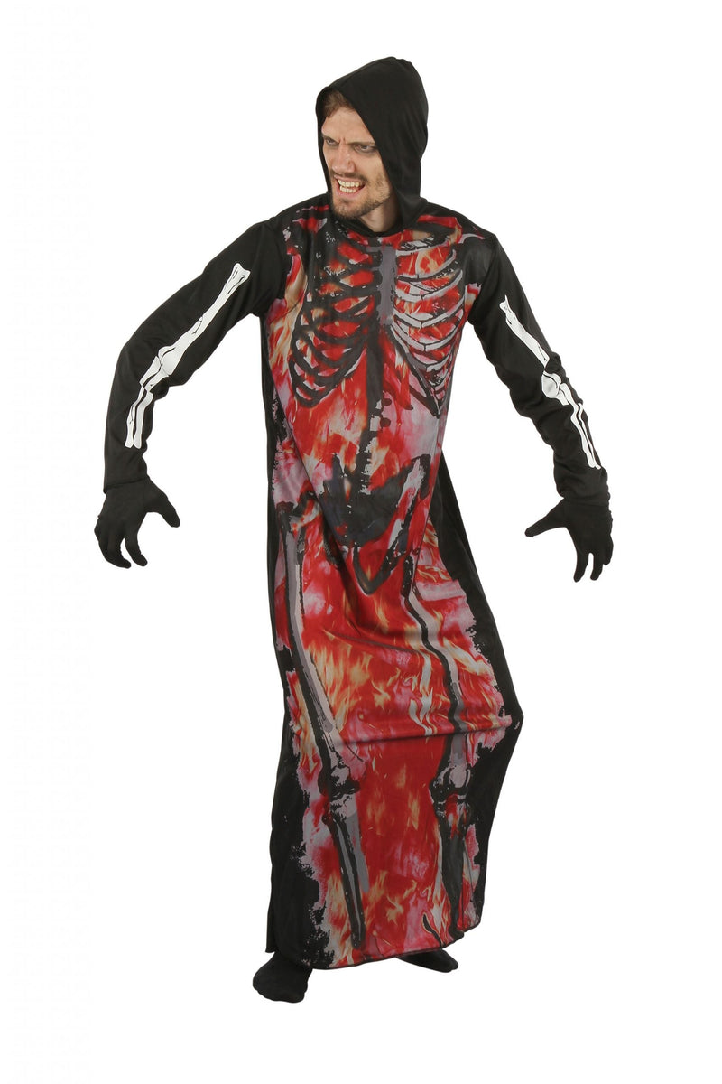 Skeleton On Fire Hooded Robe Costume_1