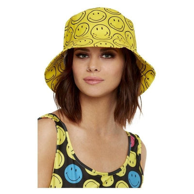 Smiley Printed Bucket Hat Yellow & Black_1