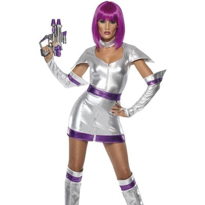 Space Cadet Costume Fever Adult Silver Purple Dress Belt Arm Boot Cuffs_1