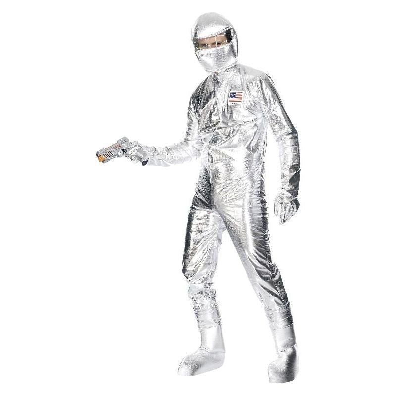 Spaceman Costume Adult Silver Jumpsuit Hood Gloves Boot Covers_3