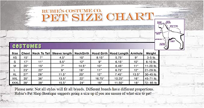 Size Chart Star Wars Ewok Pet Dog Costume